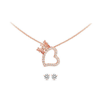 Pica LéLa Queen of Hearts Necklace with Bonus Crown Stud Earrings